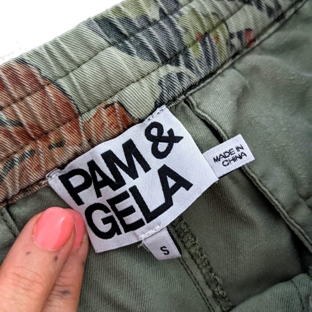 PAM & Gela Olive Green Cargo Joggers with Floral Print S - Picture 3 of 12